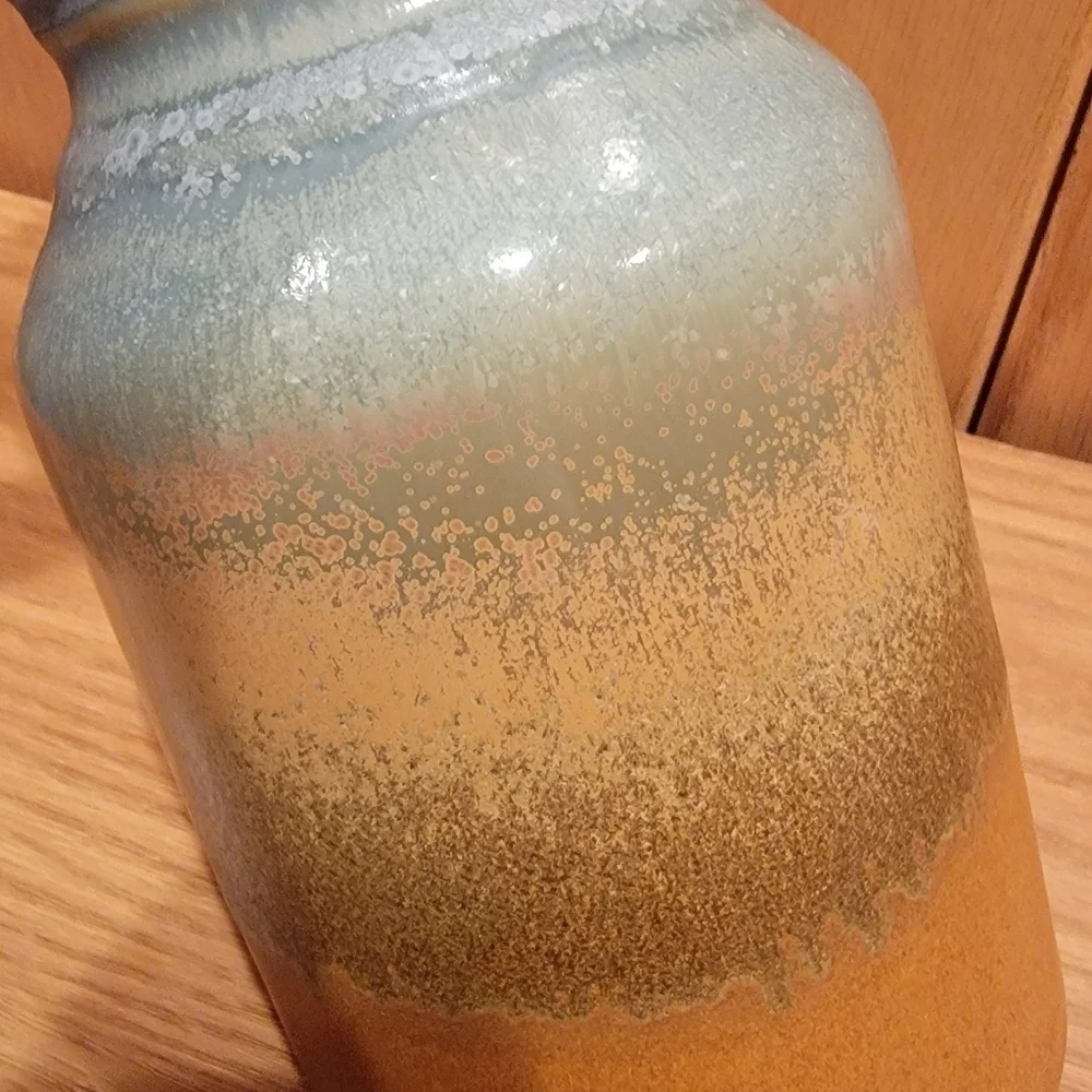 Blue Brown Ombre Ceramic Pillar Candle Holder Rustic Decor Farmhouse